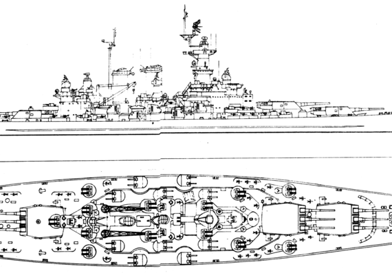 Корабль USS BB-55 North Carolina [Battleship] (1945) - чертежи, габариты, рисунки